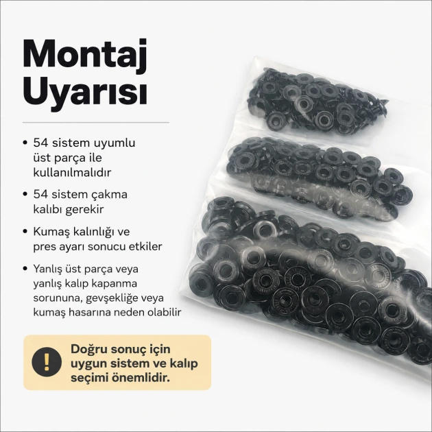 Black Oxide Color Stainless 54 System Lower 3 Parts, 100 pcs/Pack - Ideal for snap fastener applications in coats, bags, and