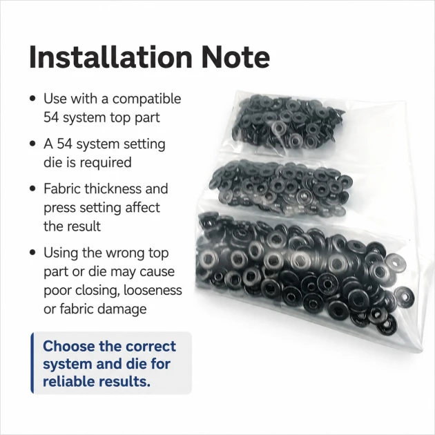 Black Oxide Color Stainless 54 System Lower 3 Parts, 100 pcs/Pack - Ideal for snap fastener applications in coats, bags, and
