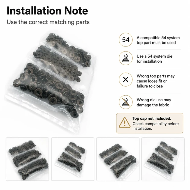 Antik Sarı Renk Saç 54 Sistem Alt 3 Parça 144 Adet/Paket - Nikel renk saç 54 sistem çıtçıt uygulamaları için ideal metal