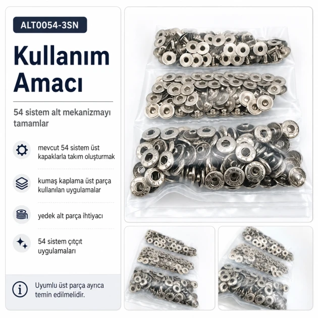 Nikel Renk Saç 54 Sistem Alt 3 Parça 144 Adet/Paket - Black Nikel metal malzeme ile mont, kaban, çanta ve tekstil