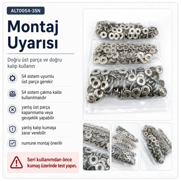 Nikel Renk Saç 54 Sistem Alt 3 Parça 144 Adet/Paket - Black Nikel metal malzeme ile mont, kaban, çanta ve tekstil