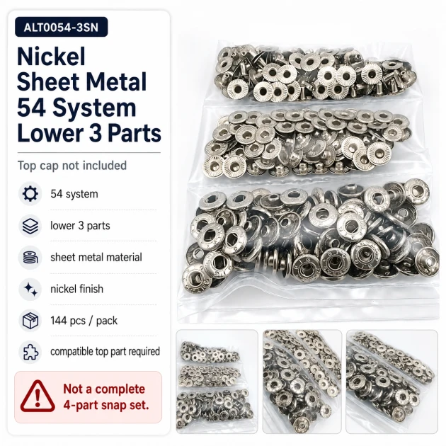 Nikel Renk Saç 54 Sistem Alt 3 Parça 144 Adet/Paket - Black Nikel metal malzeme ile mont, kaban, çanta ve tekstil