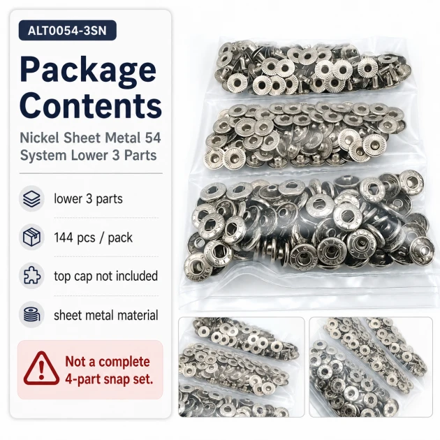 Nikel Renk Saç 54 Sistem Alt 3 Parça 144 Adet/Paket - Black Nikel metal malzeme ile mont, kaban, çanta ve tekstil