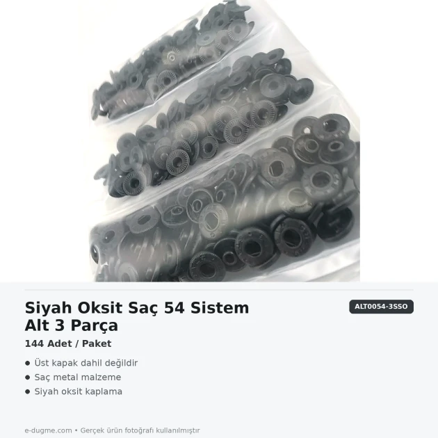 Black Oxide Color Sheet Metal 54 System Lower 3 Parts, 144 pcs Pack for Snap Fastener Applications