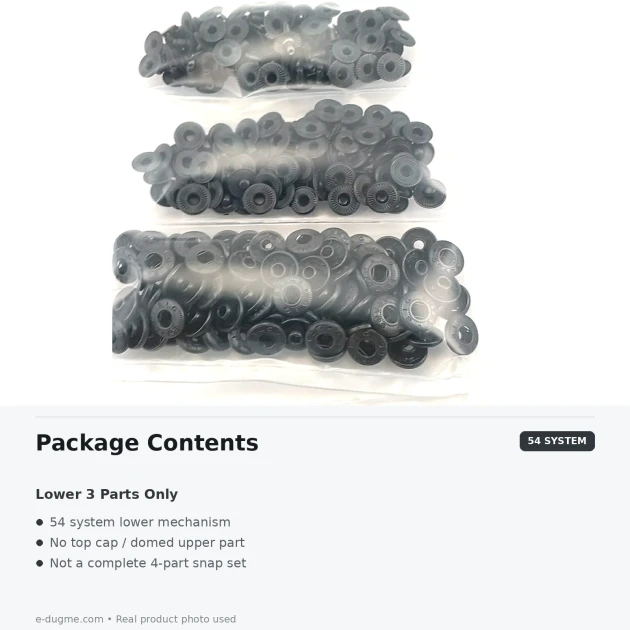 Black Oxide Color Sheet Metal 54 System Lower 3 Parts, 144 pcs Pack for Snap Fastener Applications