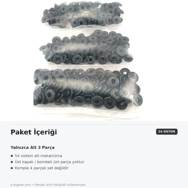 Black Oxide Color Sheet Metal 54 System Lower 3 Parts, 144 pcs Pack for Snap Fastener Applications