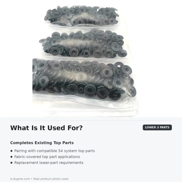 Black Oxide Color Sheet Metal 54 System Lower 3 Parts, 144 pcs Pack for Snap Fastener Applications