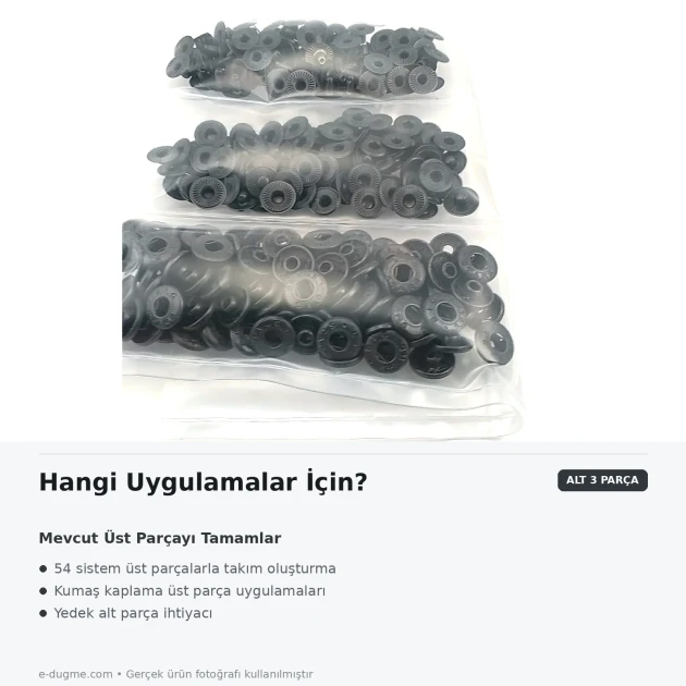 Black Oxide Color Sheet Metal 54 System Lower 3 Parts, 144 pcs Pack for Snap Fastener Applications