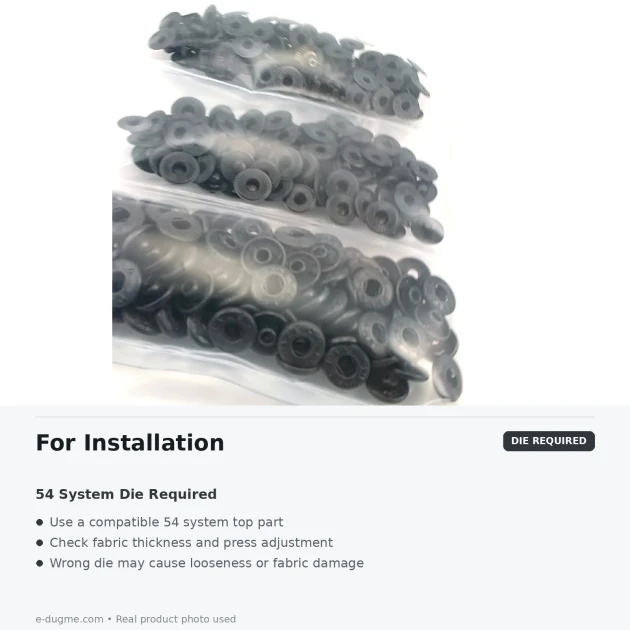 Black Oxide Color Sheet Metal 54 System Lower 3 Parts, 144 pcs Pack for Snap Fastener Applications