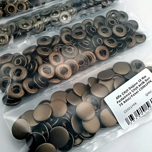 15 mm Alpha Snap Fasteners Antique Brass Stainless Steel Snap Button 75 Pcs/Pack C0001PPKANT