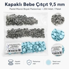 Pastel Blue Painted Stainless Capped Baby Snap Fastener 9.5 mm / 0.37 in, 250 Sets/Pack C0014PromoPBlue