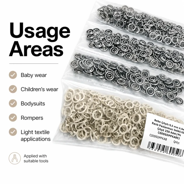 Light Beige Stainless Ring-Style Prong Baby Snap Fastener 9.5 mm / 0.37 in for babywear and accessories