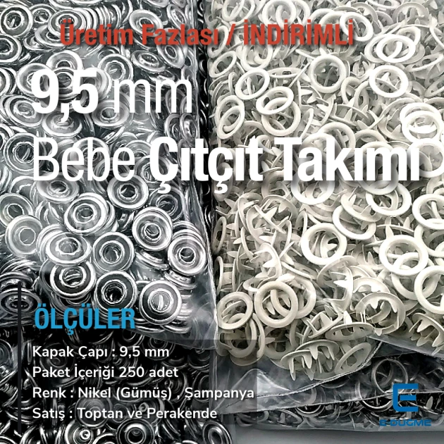 Delikli Klikıt Çıtçıt Bebe Çıtçıtı 9,5 mm Bej Renk Paslanmaz 250 Adet/Pk C0095DPPKBEJ