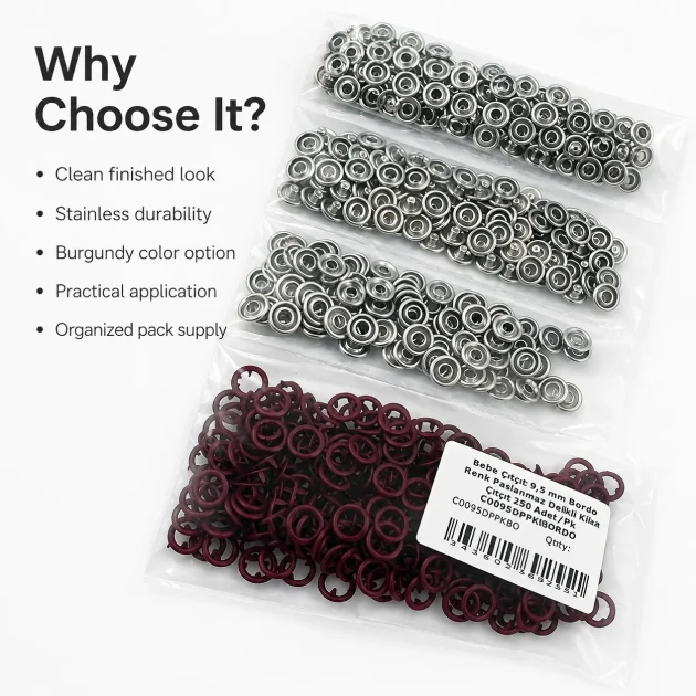 Burgundy Stainless Ring-Style Prong Baby Snap Fastener 9.5 mm / 0.37 in for babywear and accessories