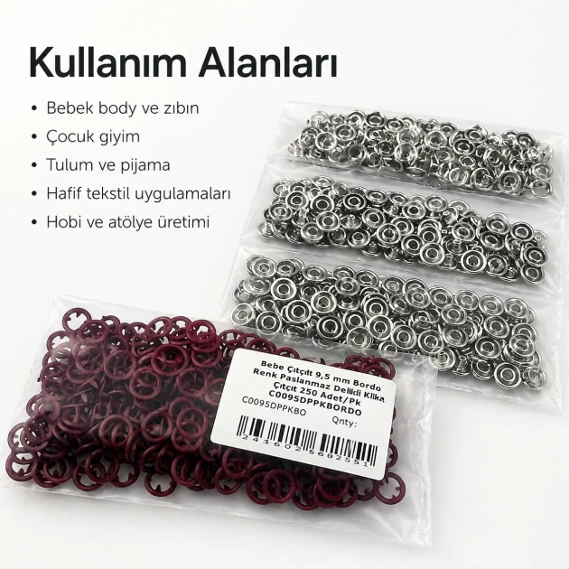 Burgundy Stainless Ring-Style Prong Baby Snap Fastener 9.5 mm / 0.37 in for babywear and accessories