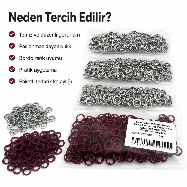 Burgundy Stainless Ring-Style Prong Baby Snap Fastener 9.5 mm / 0.37 in for babywear and accessories