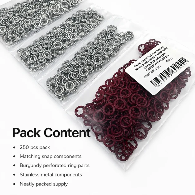 Burgundy Stainless Ring-Style Prong Baby Snap Fastener 9.5 mm / 0.37 in for babywear and accessories