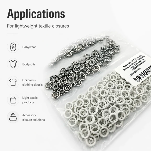 Ecru Stainless Ring-Style Prong Baby Snap Fastener 9.5 mm / 0.37 in for babywear and children's clothing