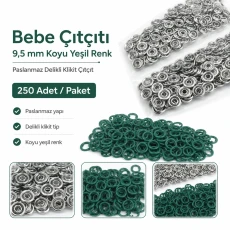 Dark Green Stainless Ring-Style Prong Baby Snap Fastener 9.5 mm / 0.37 in, 250 Sets/Pack C0095DPPKKYSL