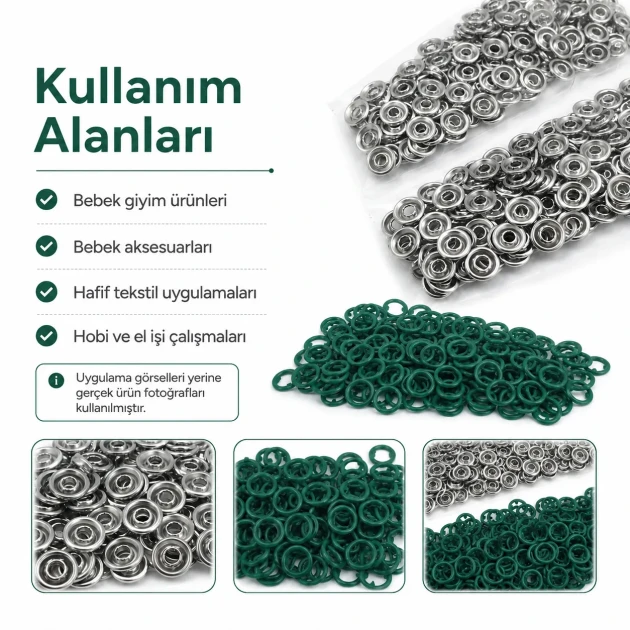 Dark Green Stainless Ring-Style Prong Baby Snap Fastener 9.5 mm / 0.37 in for babywear and accessories