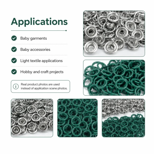 Dark Green Stainless Ring-Style Prong Baby Snap Fastener 9.5 mm / 0.37 in for babywear and accessories