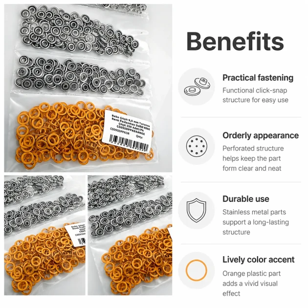 Orange Stainless Ring-Style Prong Baby Snap Fastener 9.5 mm / 0.37 in, 250 Sets/Pack