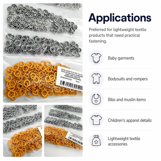 Orange Stainless Ring-Style Prong Baby Snap Fastener 9.5 mm / 0.37 in, 250 Sets/Pack