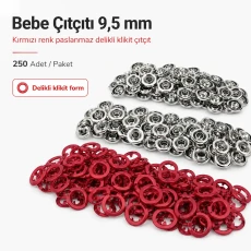 Red Stainless Ring-Style Prong Baby Snap Fastener 9.5 mm / 0.37 in, 250 Sets/Pack C0095DPPKRED