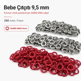 Bebe Çıtçıtı 9,5 mm Kırmızı Renk Paslanmaz Delikli Klikıt Çıtçıt 250 Adet/Pk C0095DPPKRED