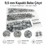 Grey Painted Stainless Capped Baby Snap Fastener 9.5 mm / 0.37 in, 250 Sets/Pack C0095KPPKGRI