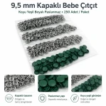 Dark Green Painted Stainless Capped Baby Snap Fastener 9.5 mm / 0.37 in, 250 Sets/Pack C0095KPPKKYSL