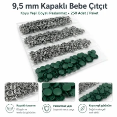 Dark Green Painted Stainless Capped Baby Snap Fastener 9.5 mm / 0.37 in, 250 Sets/Pack C0095KPPKKYSL