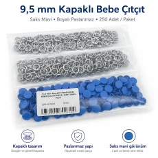 Saxe Blue Painted Stainless Capped Baby Snap Fastener 9.5 mm / 0.37 in, 250 Sets/Pack C0095KPPSMAVI