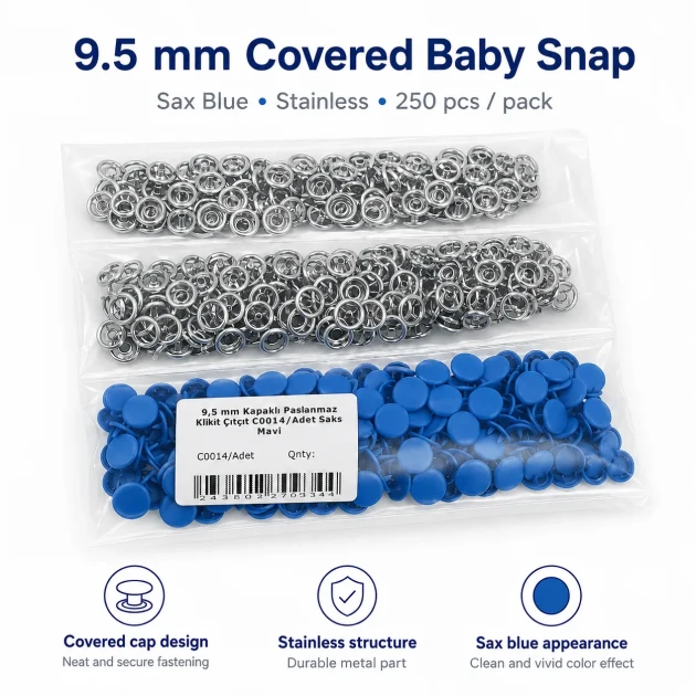 9.5 mm 3/8" Baby Snap Fasteners with Lid, Tile Color Painted, Stainless Steel, 250 Pieces/Pack C0095KPPKKREMIT