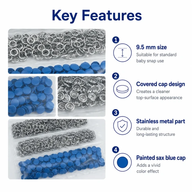 9.5 mm 3/8" Baby Snap Fasteners with Lid, Tile Color Painted, Stainless Steel, 250 Pieces/Pack C0095KPPKKREMIT