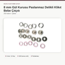 8 mm / 0.31 in Dusty Rose Stainless Ring-Style Prong Snap Fasteners, 250 Sets/Pack ERBCLK0008GK