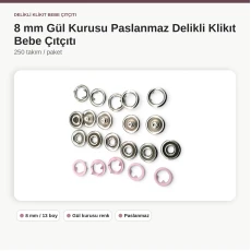 8 mm Gül Kurusu Renk Delikli Klikıt Bebe Çıtçıtı Paslanmaz 250 Adet/Paket ERBCLK0008GK