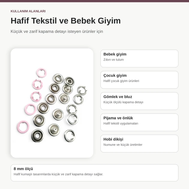 8 mm / 0.31 in Dusty Rose Stainless Ring-Style Prong Snap Fasteners for babywear and light garment projects