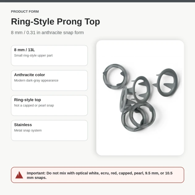 8 mm / 0.31 in Anthracite Stainless Ring-Style Prong Snap Fasteners, 250 Sets/Pack ERBCLK0008PANT