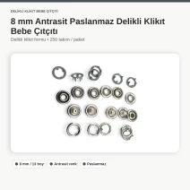 8 mm / 0.31 in Anthracite Stainless Ring-Style Prong Snap Fasteners, 250 Sets/Pack ERBCLK0008PANT