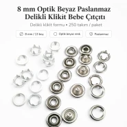 8 mm / 0.31 in Optical White Stainless Ring-Style Prong Snap Fasteners, 250 Sets/Pack ERBCLK0008POB
