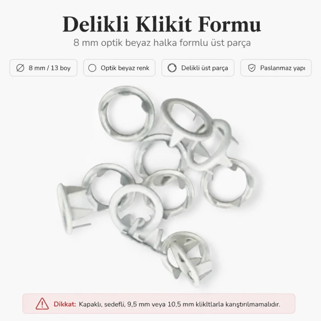 8 mm / 0.31 in Optical White Stainless Ring-Style Prong Snap Fasteners for babywear and light garments