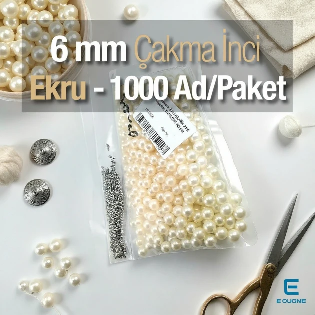 6 mm Çakma İnci Krem Renk ( 1000 ad / Paket)  INC0006CRM
