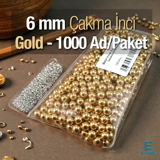 6 mm Çakma İnci Gold Renk ( 1000 ad / Paket)  INC0006GLD
