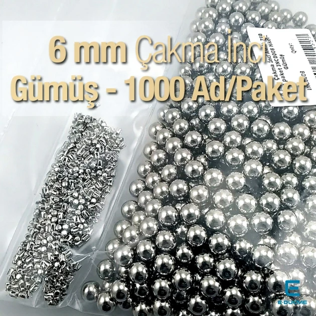 6 mm Çakma İnci Nikel Renk ( 1000 ad / Paket)  INC0006SLN