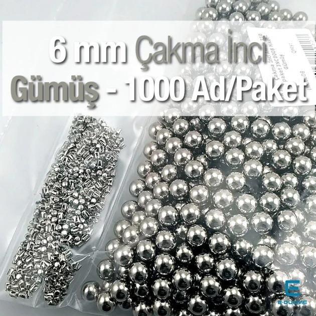 6 mm Çakma İnci Nikel Renk ( 1000 ad / Paket)  INC0006SLN