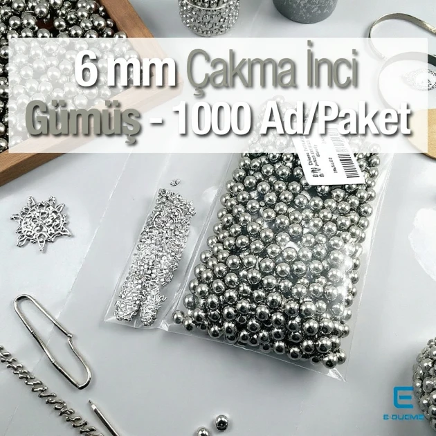 6 mm Çakma İnci Nikel Renk ( 1000 ad / Paket)  INC0006SLN