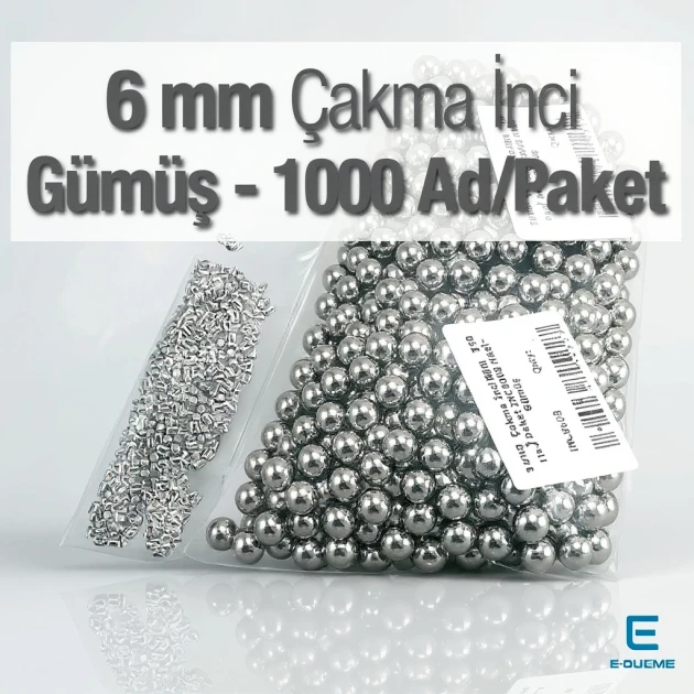 6 mm Çakma İnci Nikel Renk ( 1000 ad / Paket)  INC0006SLN
