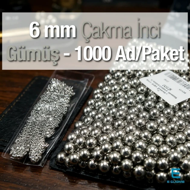 6 mm Çakma İnci Nikel Renk ( 1000 ad / Paket)  INC0006SLN