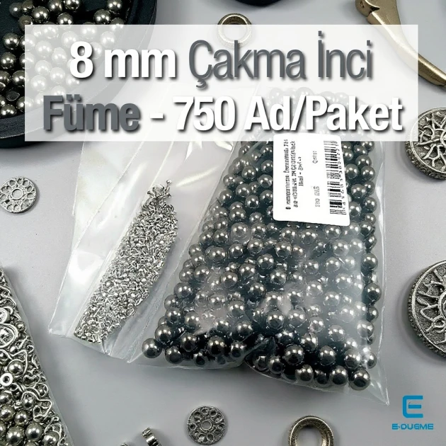 8 mm Imitation Pearls, Black Nickel Color (750 pieces/Pack) INC0008BN